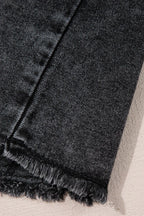 Short Sleeve Flap Pocket Button Up Raw Hem Denim Shirt - Women / Jeans & Denim by Trendsi | Available at Handbags Specialist Headquarter