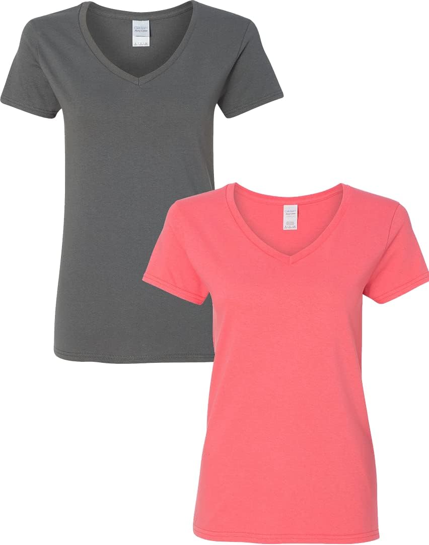 Gildan V-Neck Cotton Tee Duo for Women - Women's T Shirts by Handbags Specialist Headquarter | Available at Handbags Specialist Headquarter