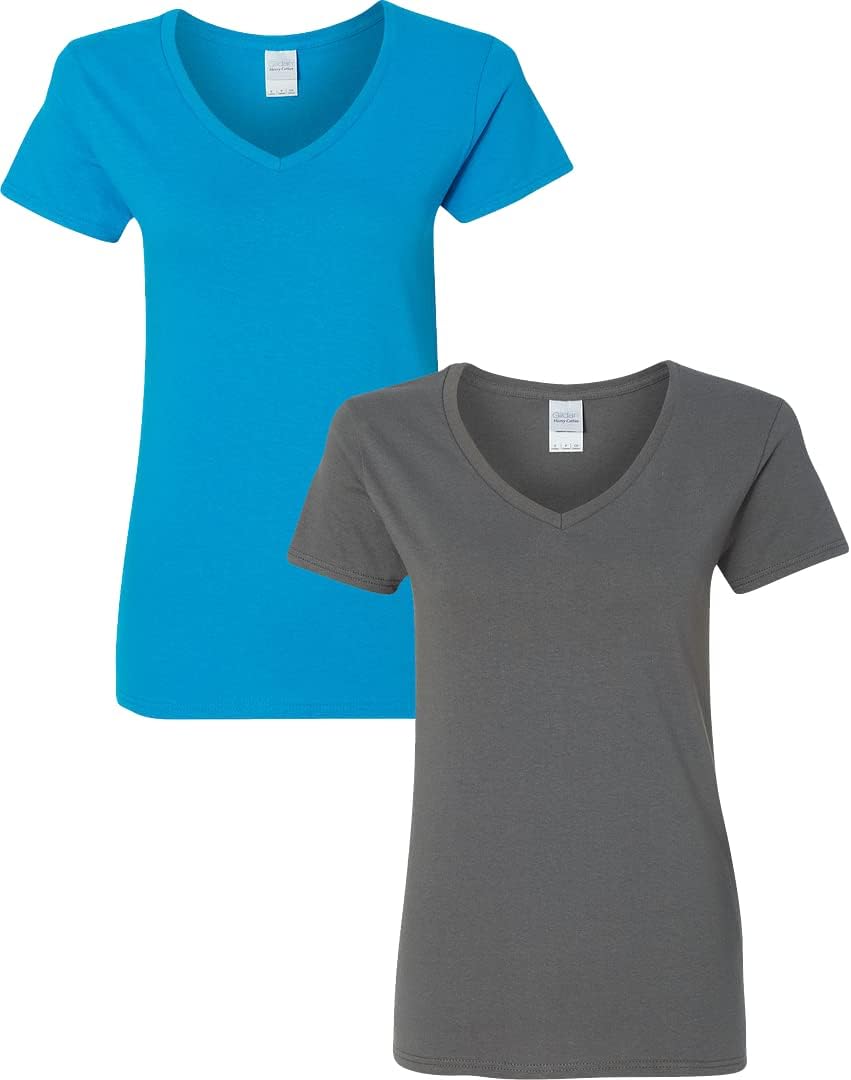 Gildan V-Neck Cotton Tee Duo for Women - Women's T Shirts by Handbags Specialist Headquarter | Available at Handbags Specialist Headquarter