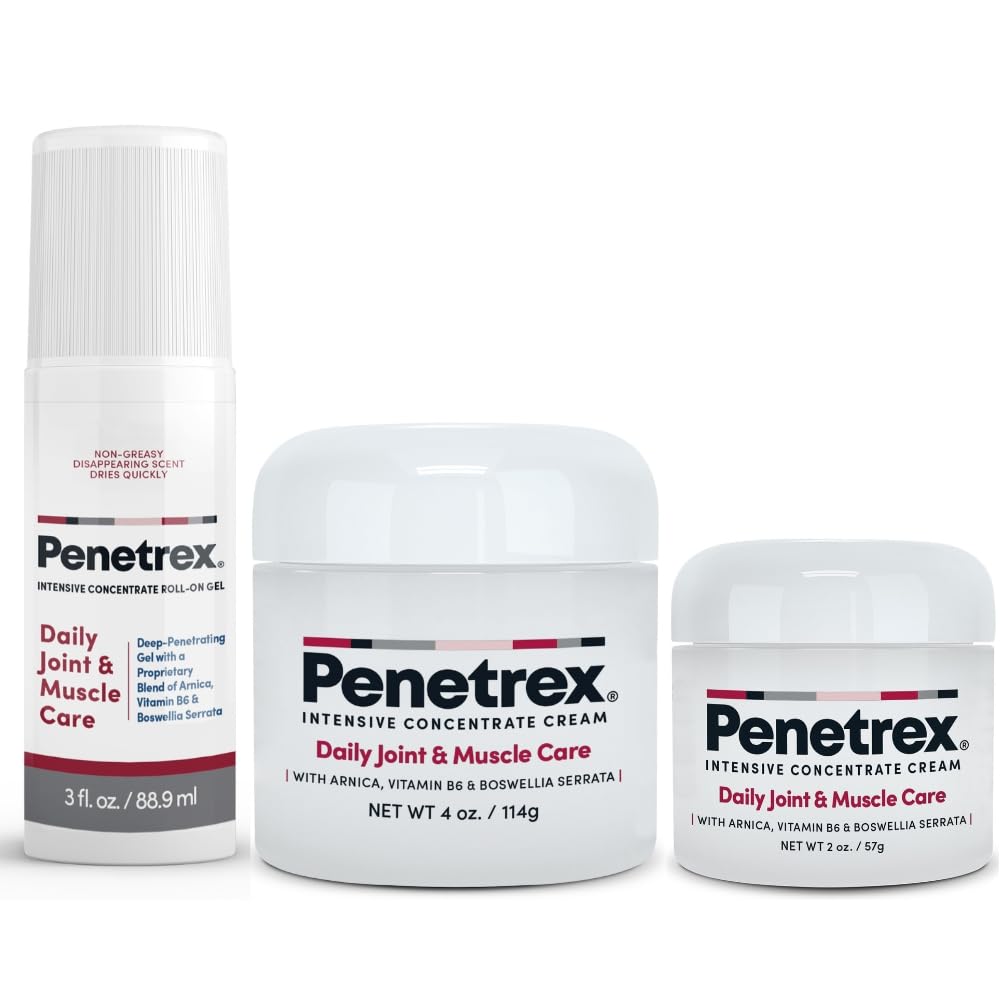 Two jars of Penetrex Daily Joint & Muscle Care cream in 2oz and 4oz sizes with white packaging. - Penetrex Cream Duo Pack - 2oz & 4oz Jars - 4 Ounce (Pack of 1) - Handbags Specialist Headquarter