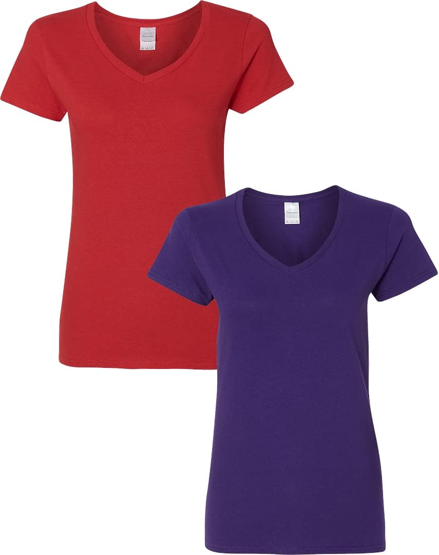 Gildan V-Neck Cotton Tee Duo for Women - Women's T Shirts by Handbags Specialist Headquarter | Available at Handbags Specialist Headquarter