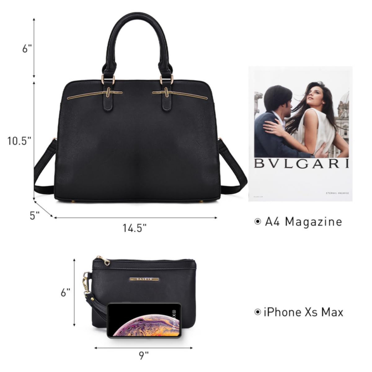 Women’s 2pc Tote & Wallet Handbag Set with 3 Compartments