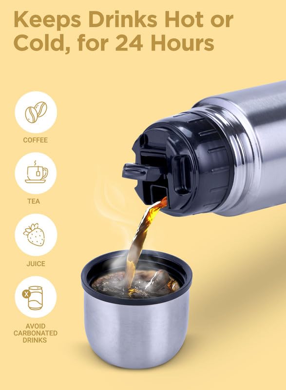 Milton Flip Lid Thermosteel 500ml - 24hr Hot & Cold - Water Bottles by Handbags Specialist Headquarter | Available at Handbags Specialist Headquarter