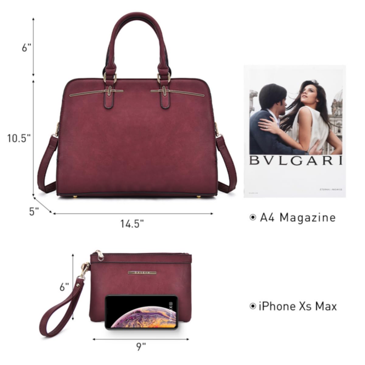 Women’s 2pc Tote & Wallet Handbag Set with 3 Compartments
