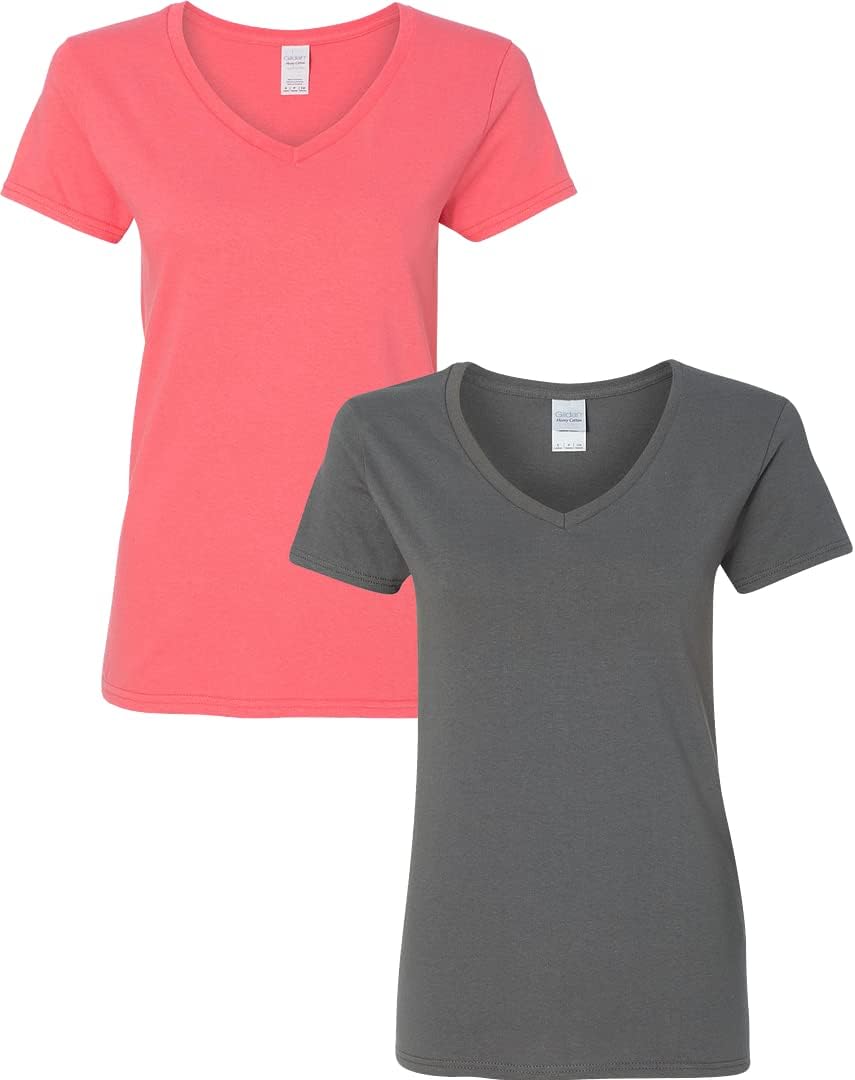 Gildan V-Neck Cotton Tee Duo for Women - Women's T Shirts by Handbags Specialist Headquarter | Available at Handbags Specialist Headquarter
