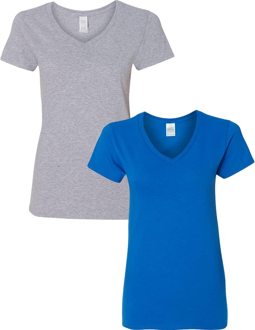 Gildan V-Neck Cotton Tee Duo for Women - Women's T Shirts by Handbags Specialist Headquarter | Available at Handbags Specialist Headquarter
