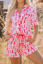 Cowgirl Boots Printed Shirt and Shorts Set - Sleepwear by Trendsi | Available at Handbags Specialist Headquarter