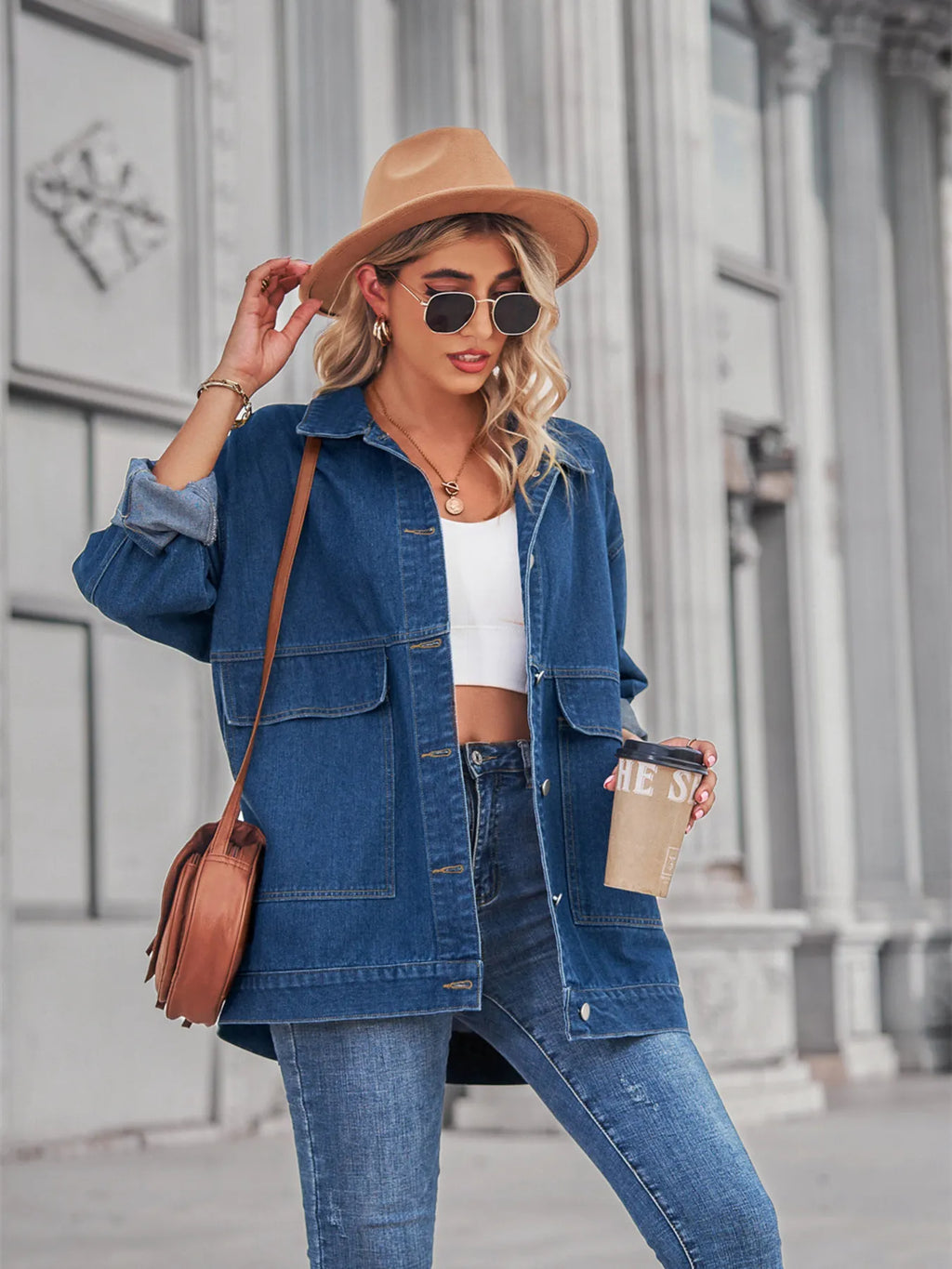 Button Up Long Sleeve Denim Jacket - Tops by Trendsi | Available at Handbags Specialist Headquarter