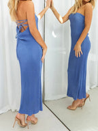 Lace-Up Back Tube Maxi Dress - Maxi Dress by Trendsi | Available at Handbags Specialist Headquarter