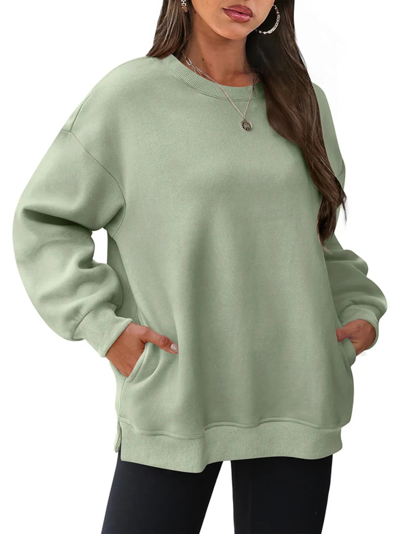 Oversized Long Sleeve Crewneck Sweatshirt - Tops by Trendsi | Available at Handbags Specialist Headquarter