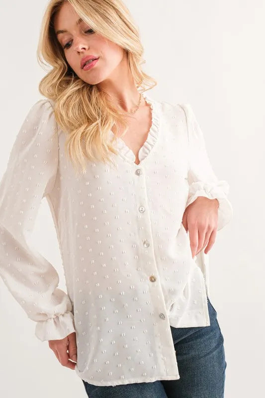 And The Why Polka Dot Ruffle Detailed Blouse Top - Women / Tops by Trendsi | Available at Handbags Specialist Headquarter