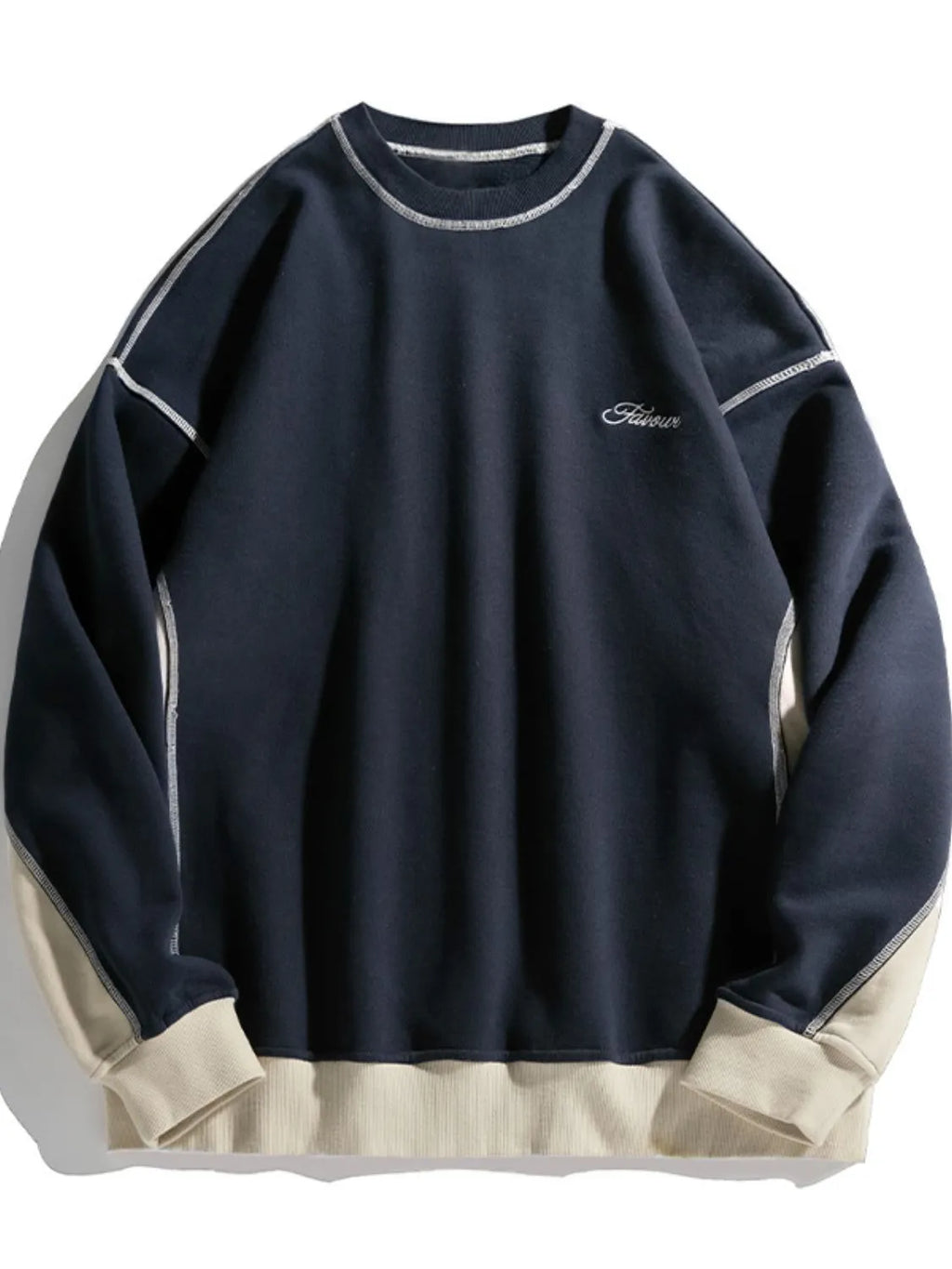 Men's Contrast Round Neck Drop Shoulder Sweatshirt - Men's Sweatshirts by Trendsi | Available at Handbags Specialist Headquarter