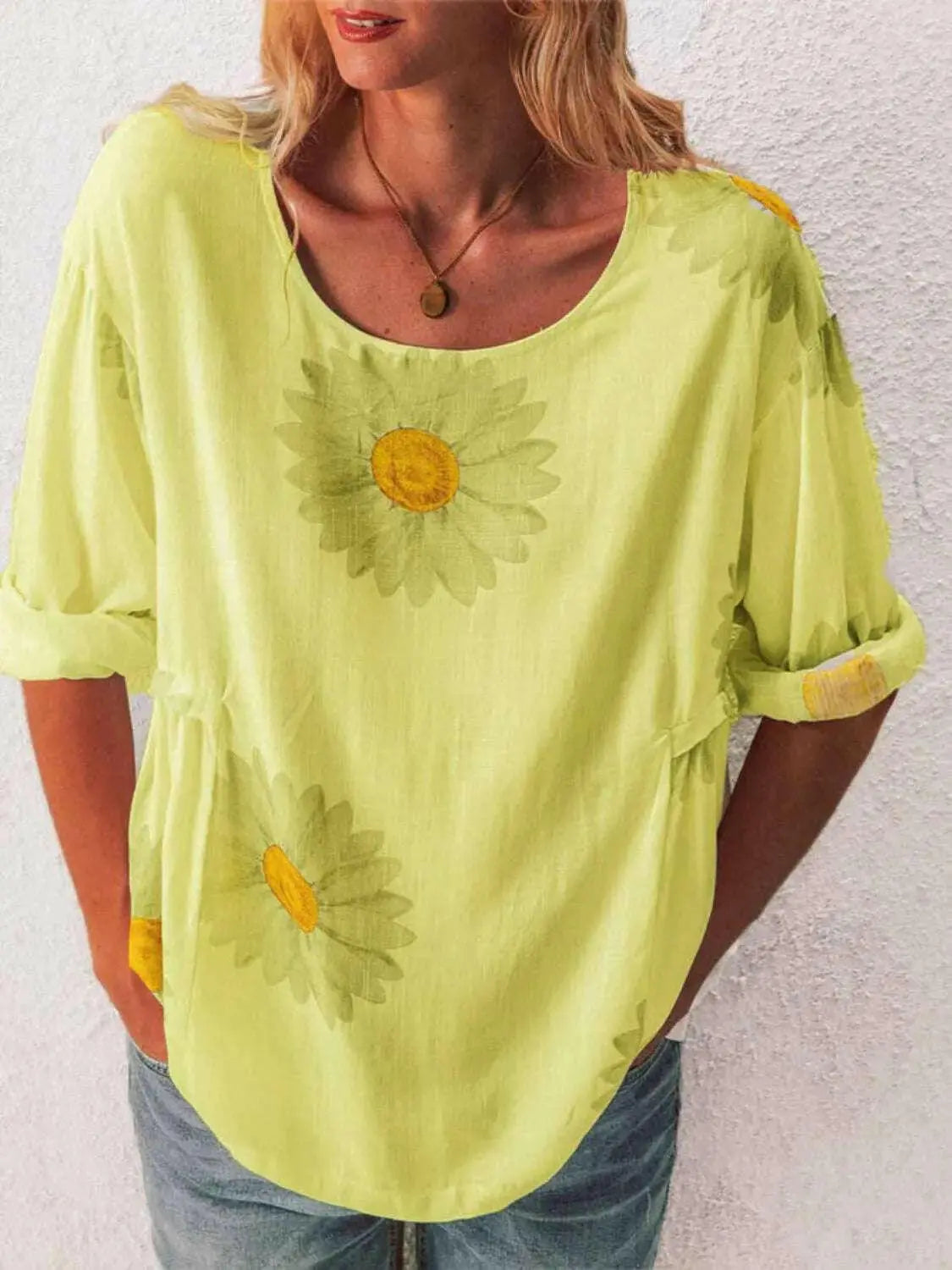 Full Size Flower Round Neck Half Sleeve T-Shirt Plus Size - Women Plus Size by Trendsi | Available at Handbags Specialist Headquarter