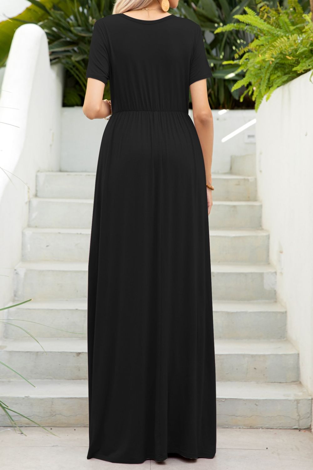 Round Neck Maxi Tee Dress with Pockets - Maxi Dress by Trendsi | Available at Handbags Specialist Headquarter