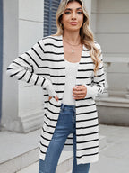 Striped Open Front Cardigan with Relaxed Fit - Tops by Trendsi | Available at Handbags Specialist Headquarter