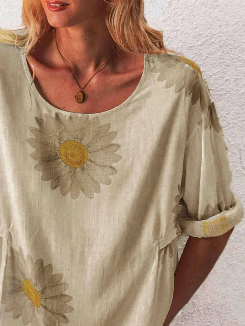 Full Size Flower Round Neck Half Sleeve T-Shirt Plus Size - Women Plus Size by Trendsi | Available at Handbags Specialist Headquarter