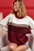 BiBi Color Block Sweater With Stripe Yoke - Tops by Trendsi | Available at Handbags Specialist Headquarter