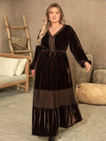 Plus Size V-Neck Balloon Sleeve Maxi Dress - Dresses by Trendsi | Available at Handbags Specialist Headquarter