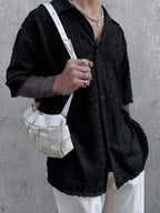 Men's Full Size Lace Half Sleeve Button Down Shirt Plus Size - Men's T Shirt by Trendsi | Available at Handbags Specialist Headquarter