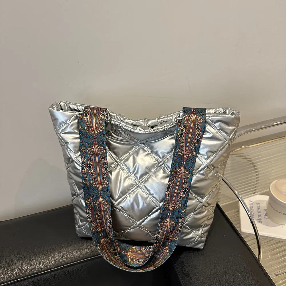 PU Leather Printed Strap Quilted Handbag - Tote Bag by Trendsi | Available at Handbags Specialist Headquarter