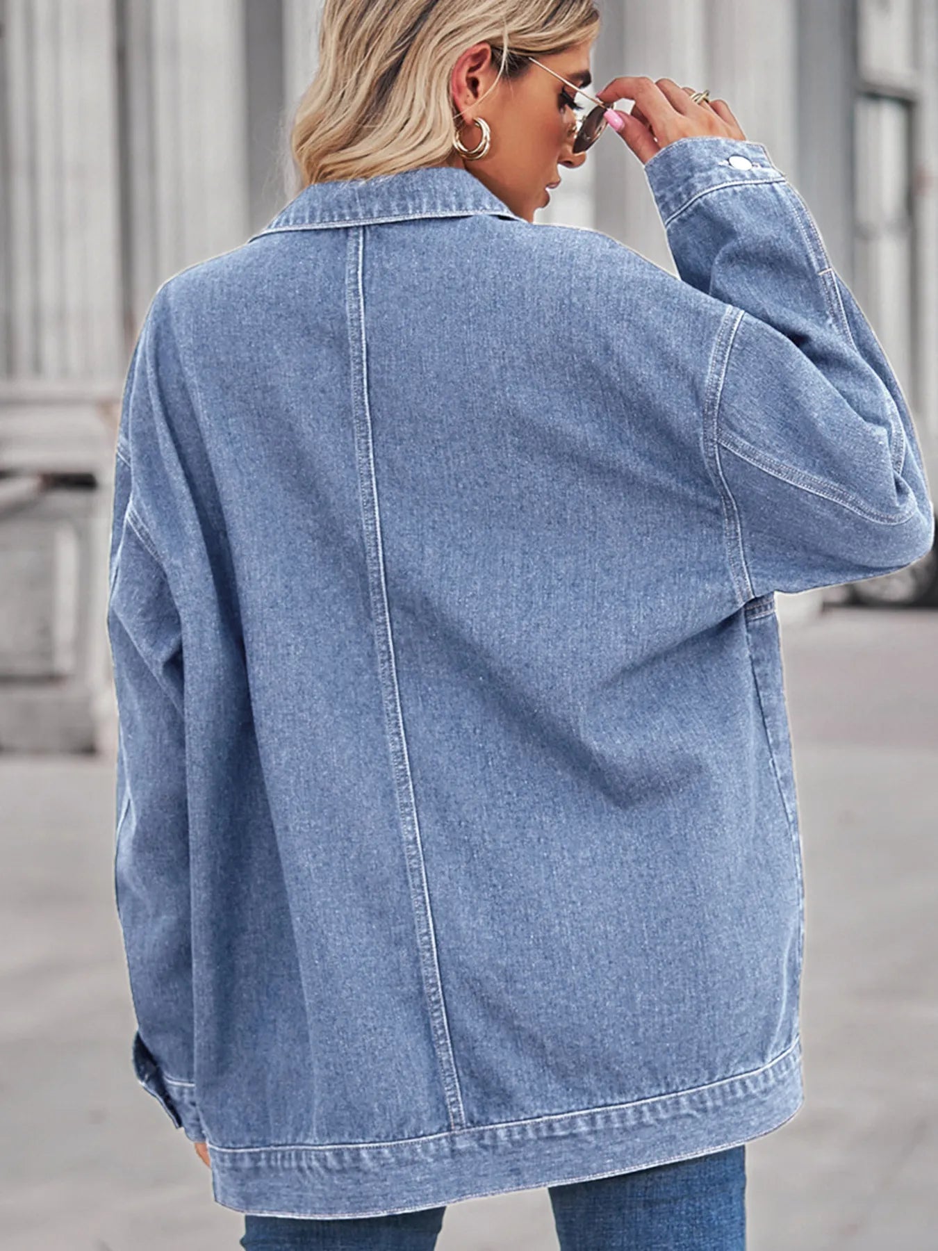 Button Up Long Sleeve Denim Jacket - Tops by Trendsi | Available at Handbags Specialist Headquarter