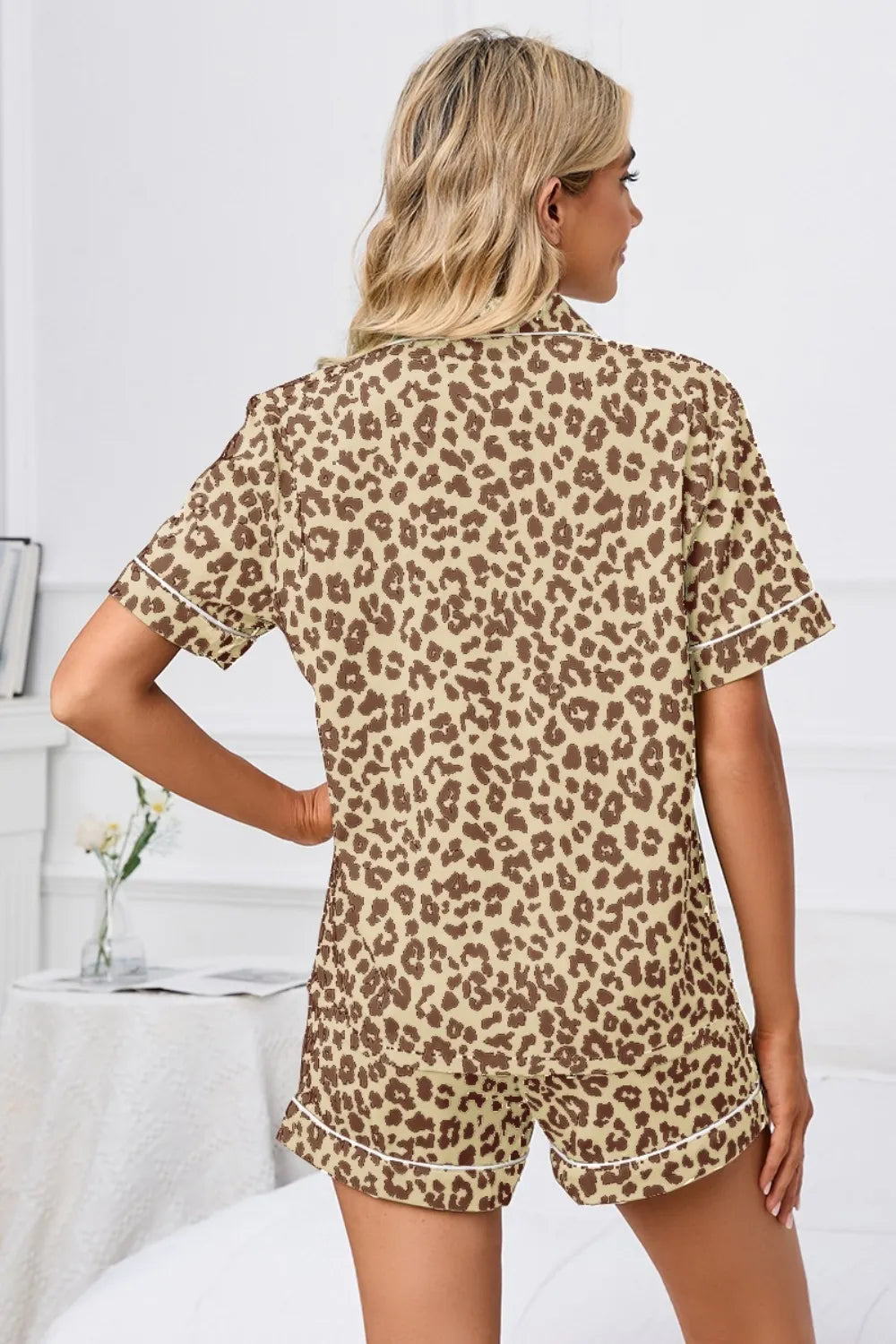 Full Size Leopard Short Sleeve Top and Shorts Lounge Set Plus Size - Sleepwear by Trendsi | Available at Handbags Specialist Headquarter