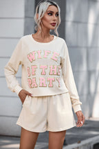 WIFE OF THE PARTY Round Neck Top and Shorts Set - Sleepwear by Trendsi | Available at Handbags Specialist Headquarter