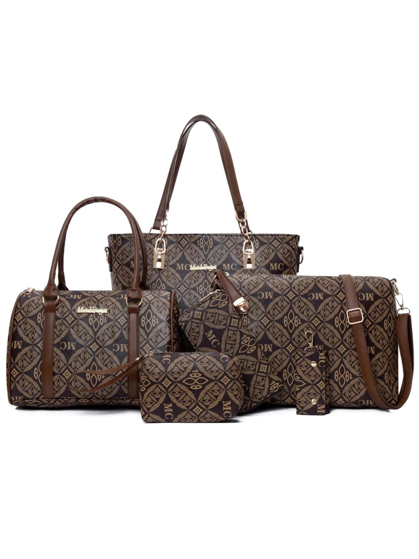 6-Piece Geometric Pattern Bag Set - Wallet by Trendsi | Available at Handbags Specialist Headquarter