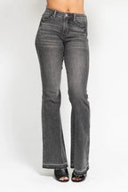Judy Blue Full Size Mid Rise Tummy Control Washed Gray Release Hem Flare Jeans Plus Size - Women / Jeans & Denim by Trendsi | Available at Handbags Specialist Headquarter