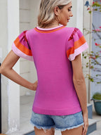 Colorblock Striped Short Sleeve Sweater - Tops by Trendsi | Available at Handbags Specialist Headquarter