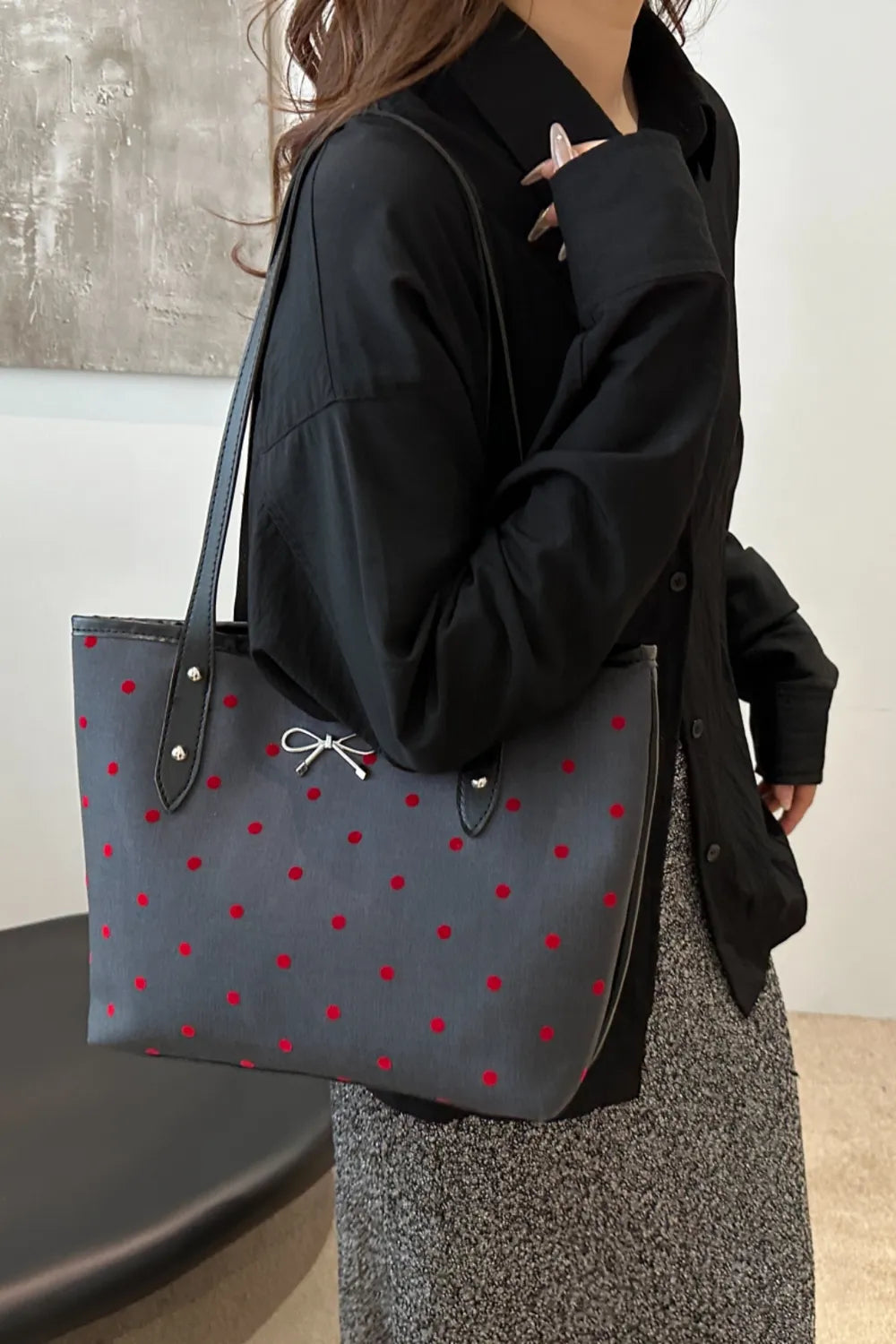 Bow Trim Polyester Tote Bag - Tote Bag by Trendsi | Available at Handbags Specialist Headquarter