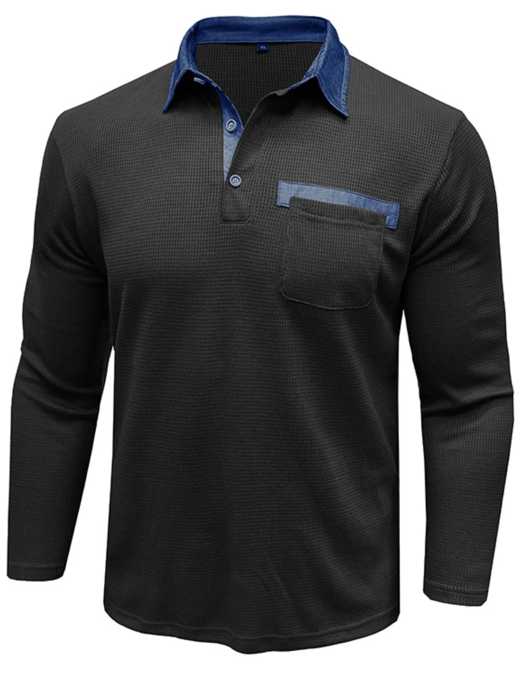 Men's Contrast Collar Long Sleeve Casual Polo Shirt - Men's Polo shirt by Trendsi | Available at Handbags Specialist Headquarter