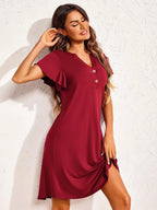 Notched Short Sleeve Lounge Dress - Sleepwear by Trendsi | Available at Handbags Specialist Headquarter