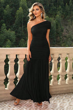 One-Shoulder Ruched Maxi Dress - Maxi Dress by Trendsi | Available at Handbags Specialist Headquarter