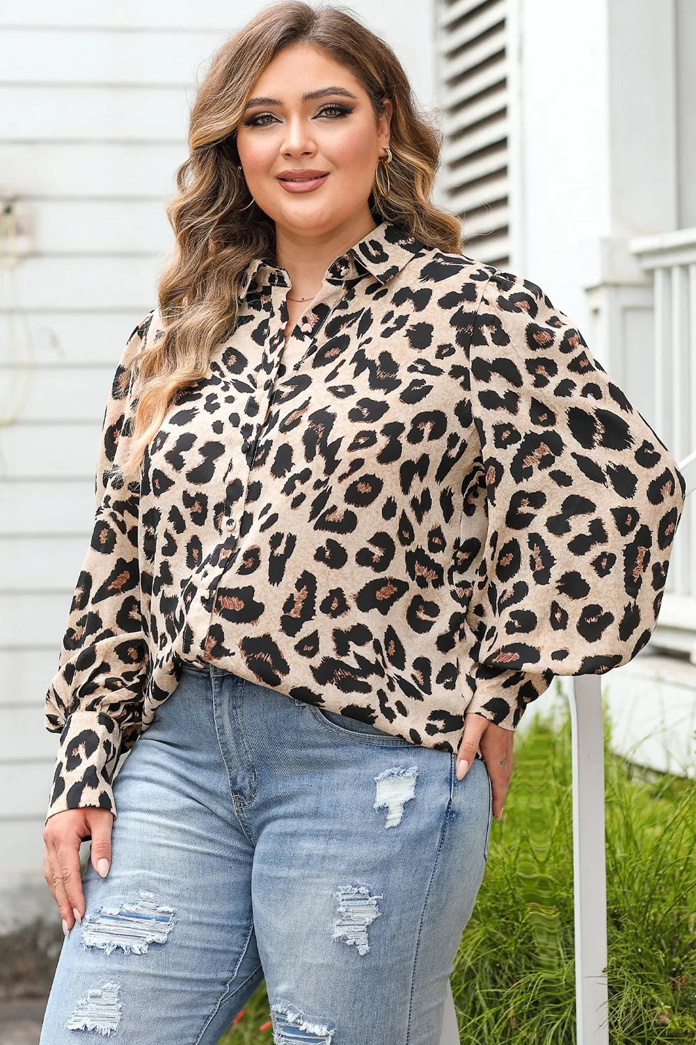 Plus Size Printed Long Sleeve Shirt - Plus Size Shirts by Trendsi | Available at Handbags Specialist Headquarter