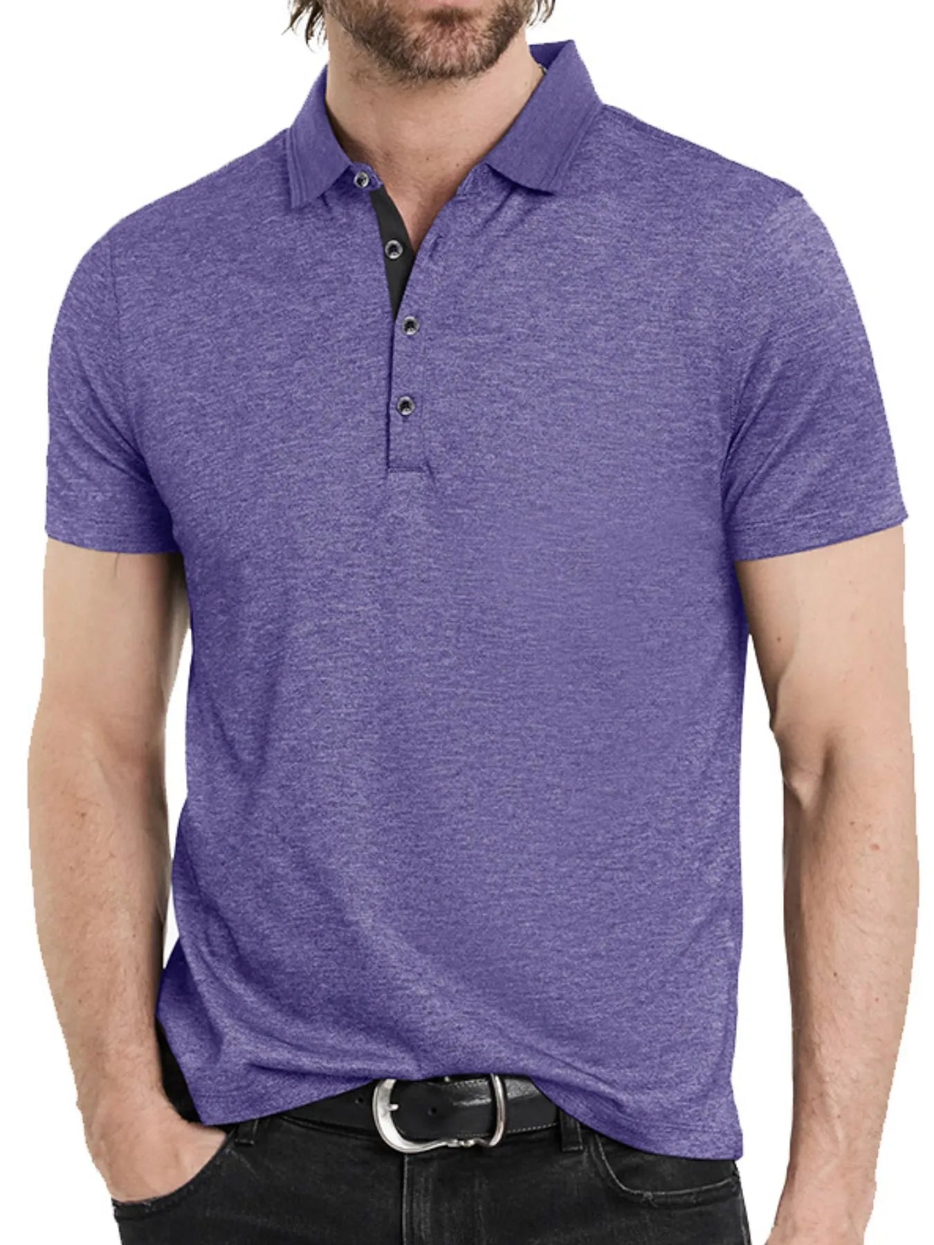 Men's Classic Heathered Short Sleeve Polo Shirt - Men's Polo shirt by Trendsi | Available at Handbags Specialist Headquarter