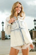 BiBi Snap Down Peplum Washed Shirt - Women / Jeans & Denim by Trendsi | Available at Handbags Specialist Headquarter