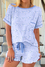 Bow Print Short Sleeve Top and Shorts Pajama Set - Sleepwear by Trendsi | Available at Handbags Specialist Headquarter