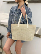 Solid Color Woven Tote Bag - Tote Bag by Trendsi | Available at Handbags Specialist Headquarter