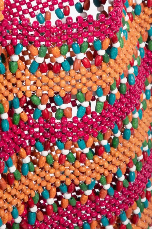 Fame Contrast Wooden Beaded Tote Bag - Tote Bag by Trendsi | Available at Handbags Specialist Headquarter