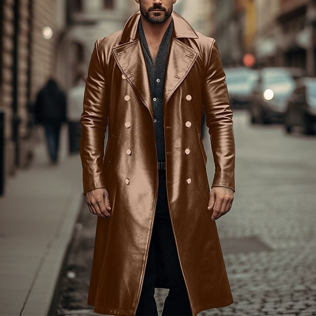 UrbanChic Men's Double-Breast Leather Trench
