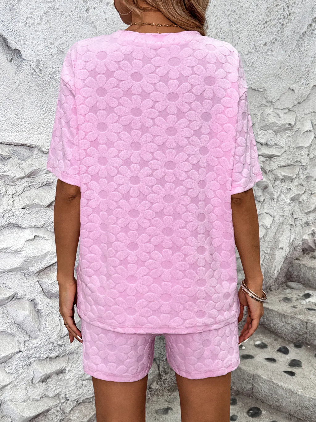 Flower Round Neck Top and Shorts Lounge Set - Sleepwear by Trendsi | Available at Handbags Specialist Headquarter