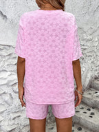 Flower Round Neck Top and Shorts Lounge Set - Sleepwear by Trendsi | Available at Handbags Specialist Headquarter