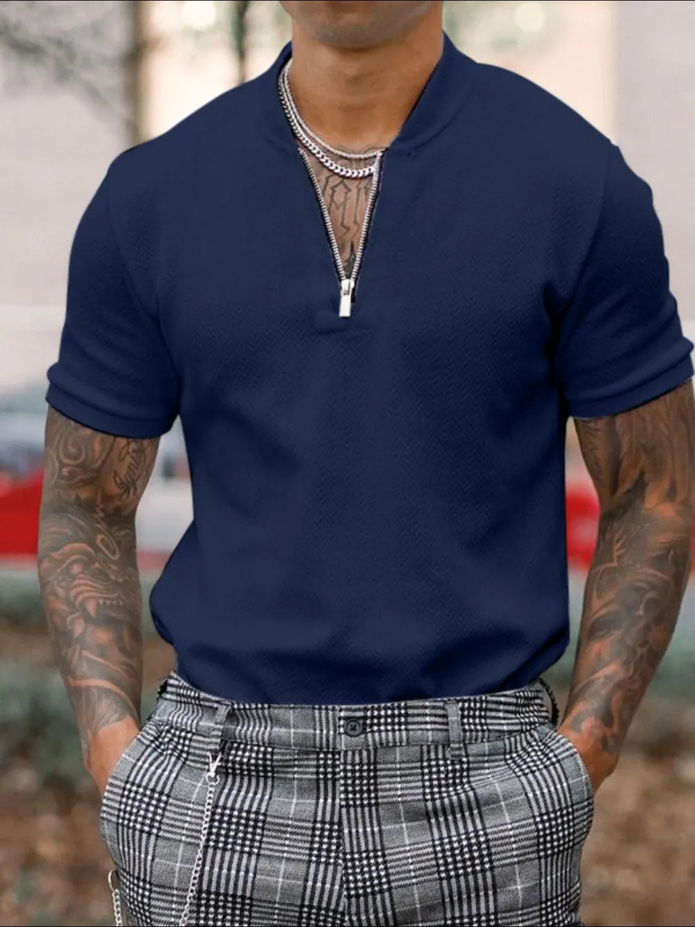 Men's Full Size Baseball Collar Solid Polo Plus Size - Men's Shirts by Trendsi | Available at Handbags Specialist Headquarter