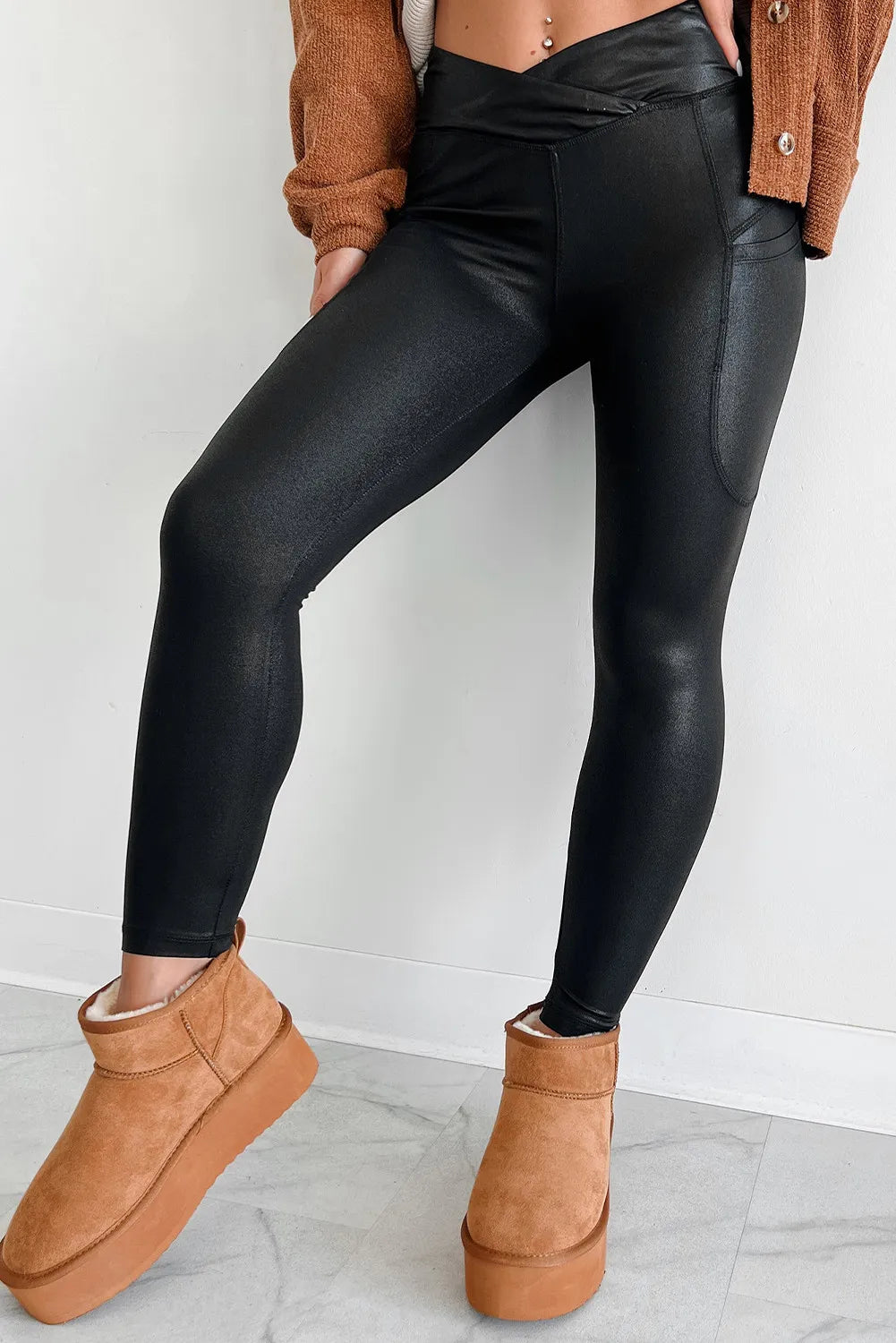 Pocketed V-Cut Waist Leggings - Leggings by Trendsi | Available at Handbags Specialist Headquarter