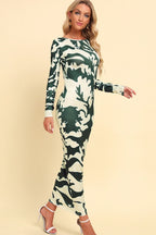 Printed Backless Long Sleeve Maxi Dress - Maxi Dress by Trendsi | Available at Handbags Specialist Headquarter