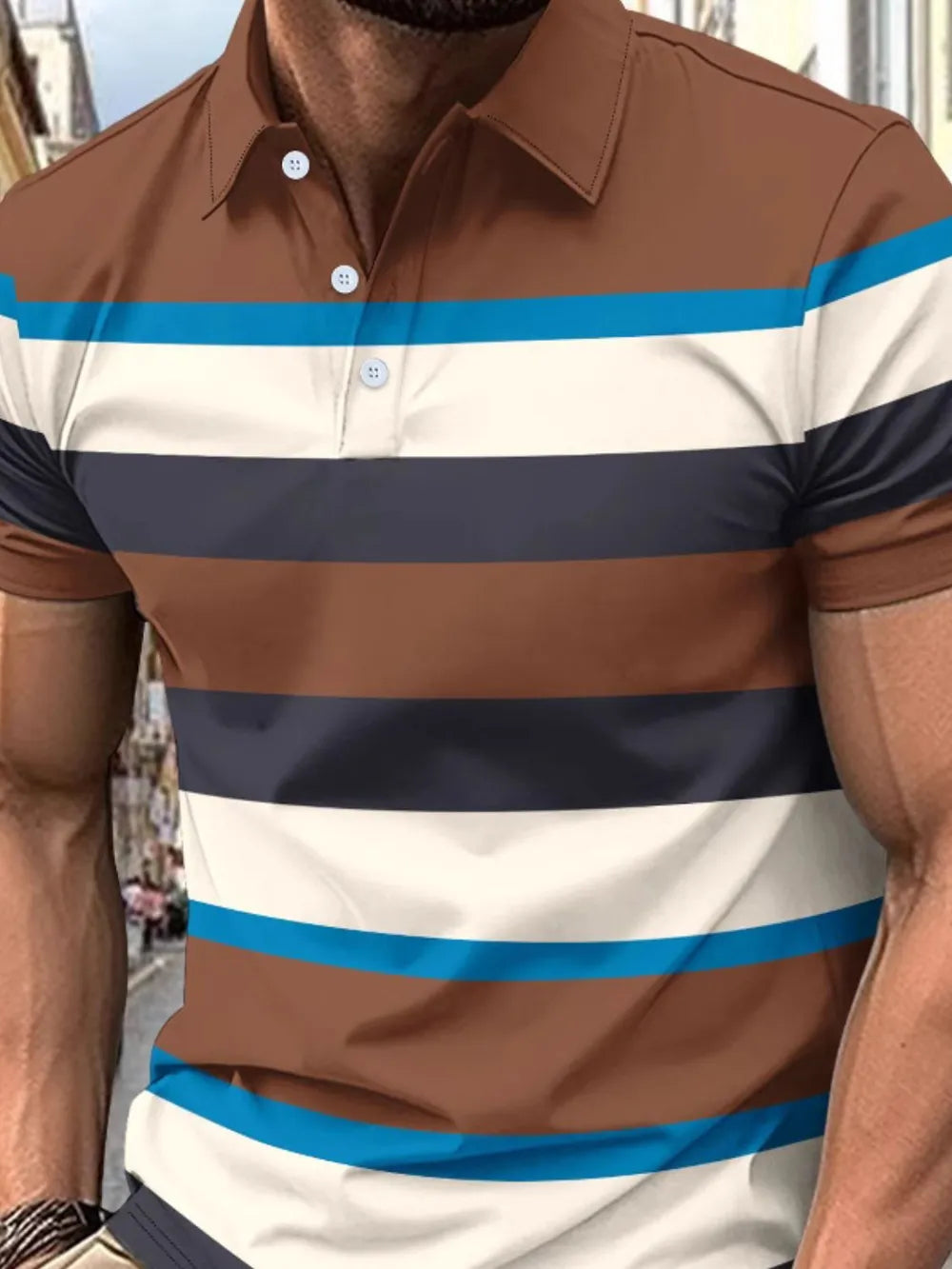 Men's Full Size Collared Short Sleeve Striped Polo Plus Size - Men's Polo shirt by Trendsi | Available at Handbags Specialist Headquarter