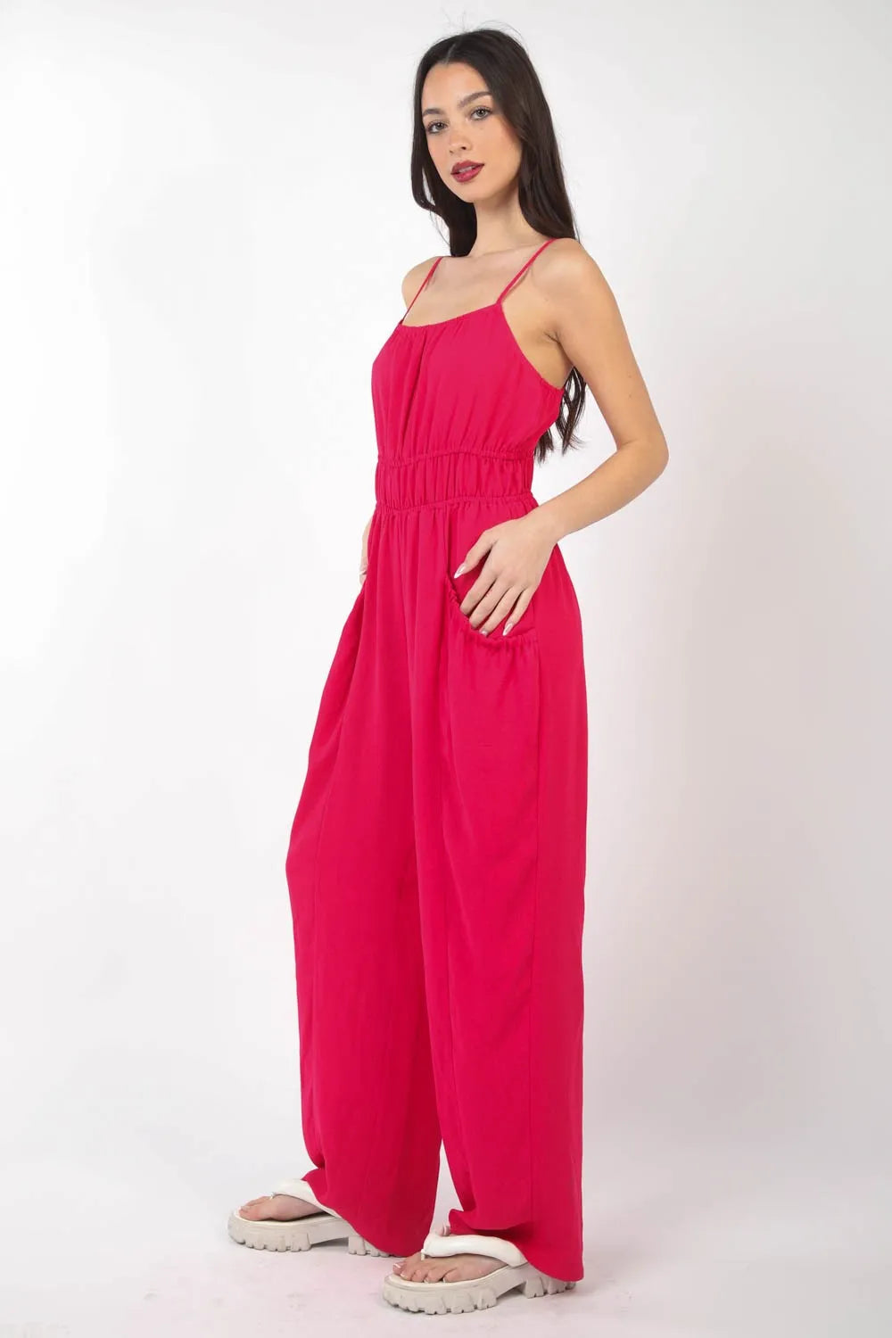 VERY J Pintuck Detail Woven Sleeveless Jumpsuit - Sleepwear by Trendsi | Available at Handbags Specialist Headquarter