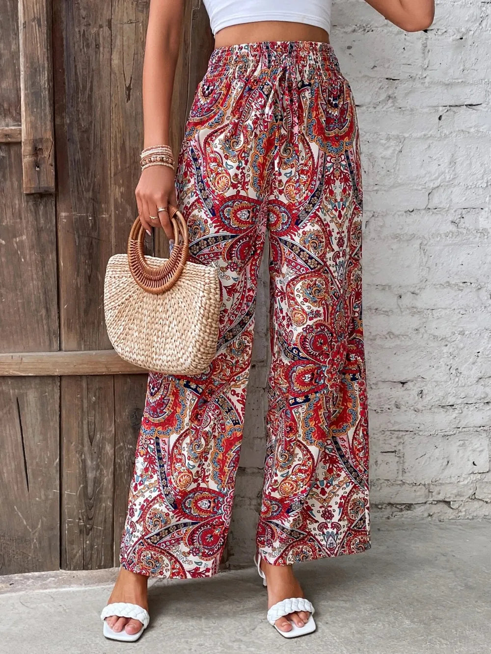 Printed Wide Leg Pants - Women Pants by Trendsi | Available at Handbags Specialist Headquarter
