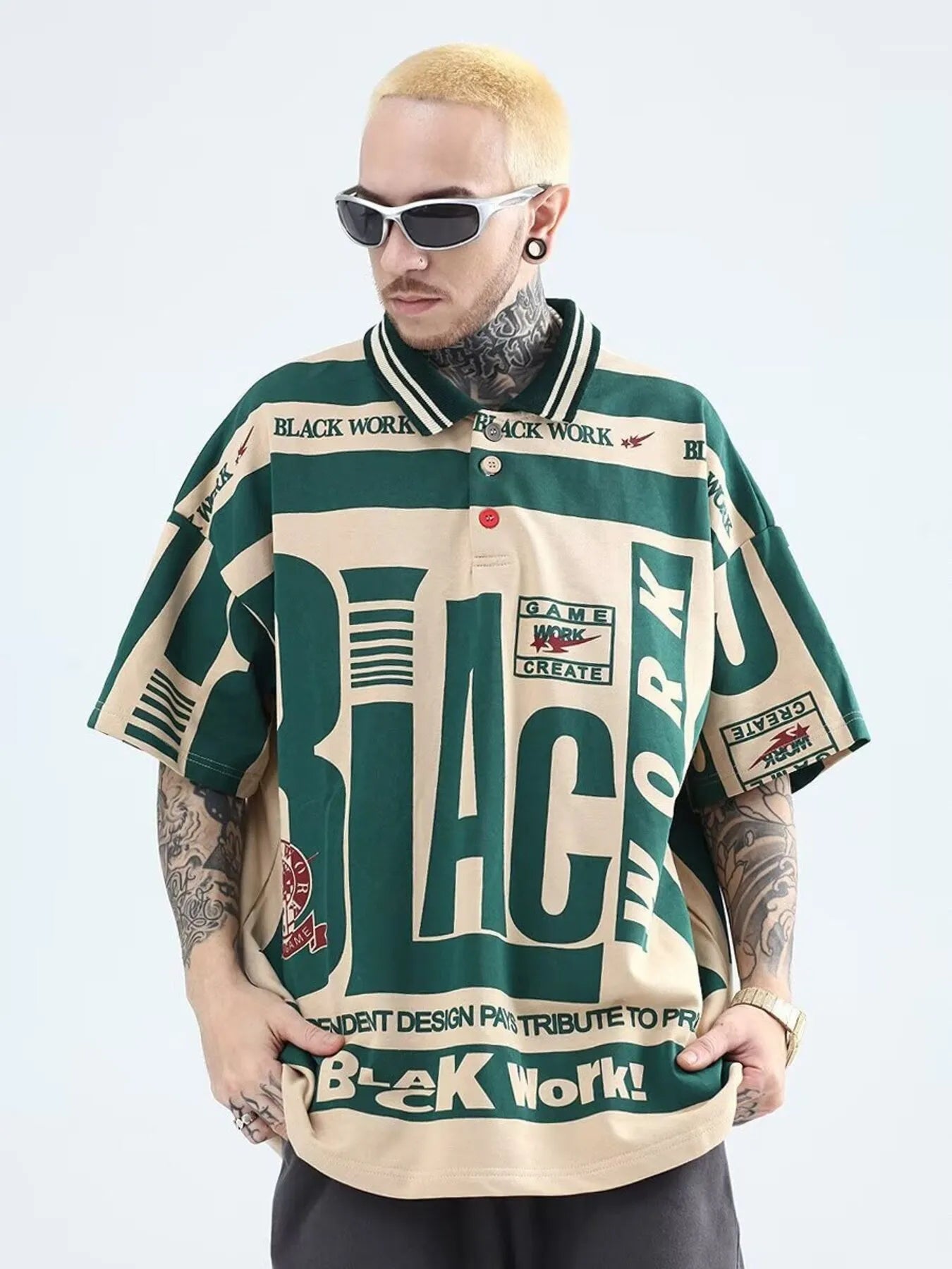 Men's Plus Size Letter Print Half Sleeve Polo Shirt - Men's Polo shirt by Trendsi | Available at Handbags Specialist Headquarter